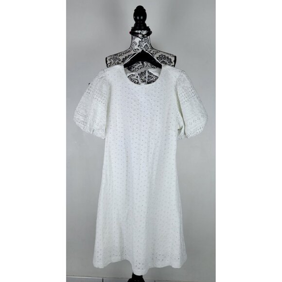 Free People Womens Apricot Rose Mini Dress Puff Sleeve Eyelet White Size XLarge - Picture 3 of 14